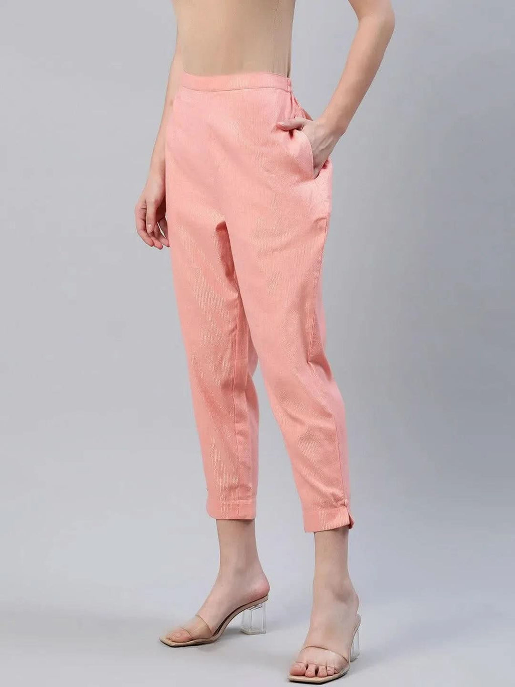 Libas Peach Self Design Cotton Trousers