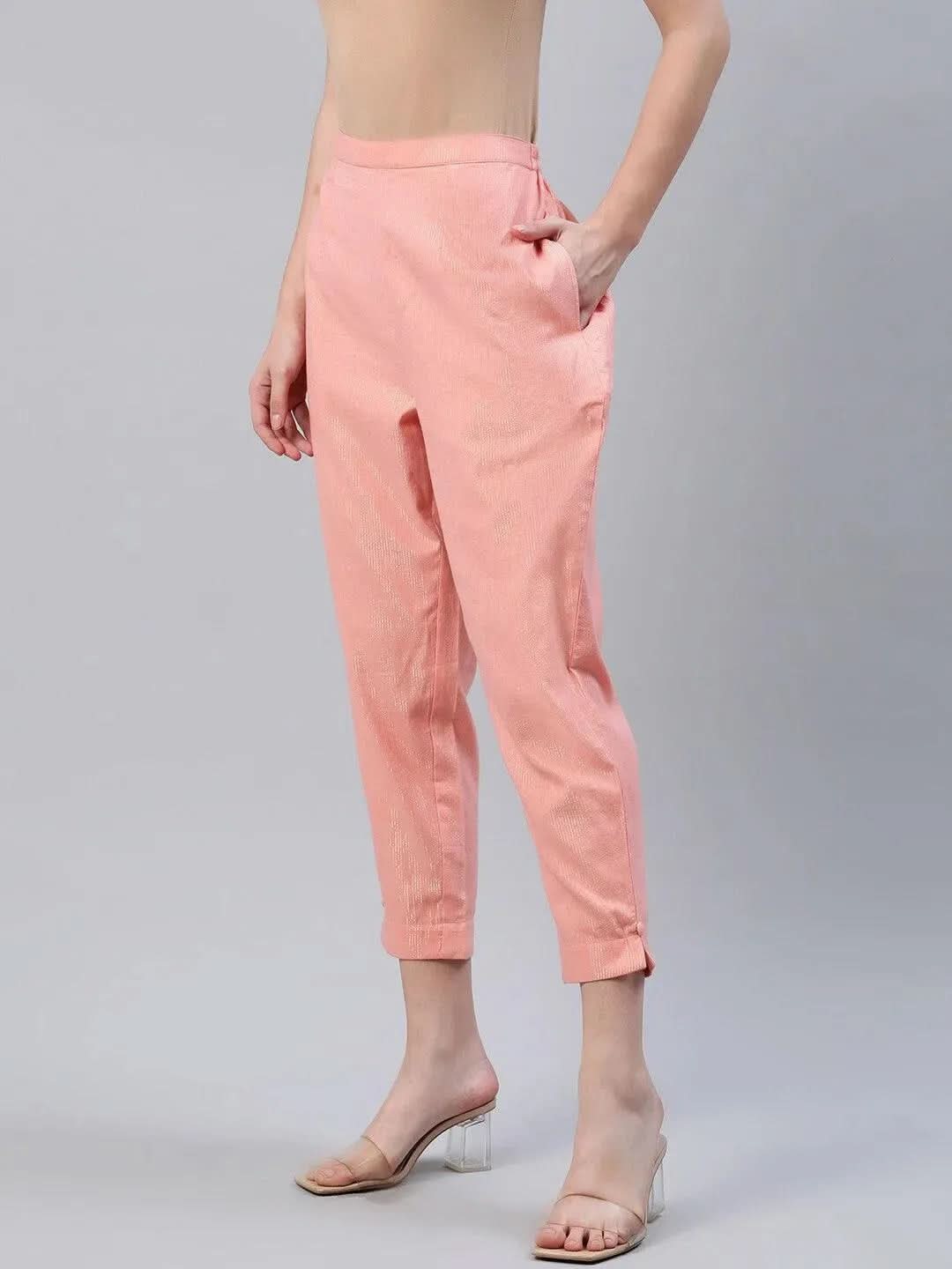 Libas Peach Self Design Cotton Trousers
