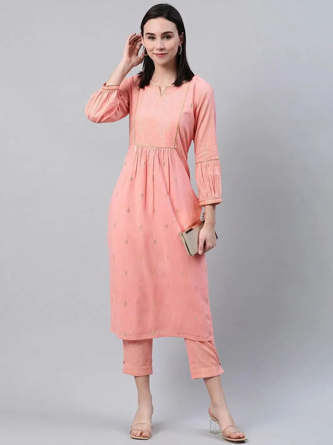 Libas Peach Self Design Cotton Trousers