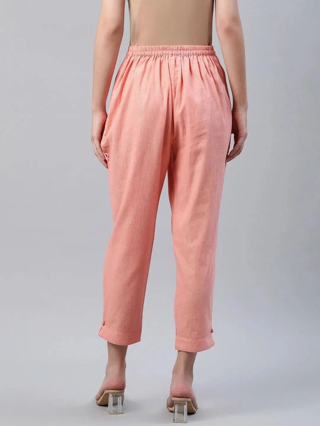 Libas Peach Self Design Cotton Trousers