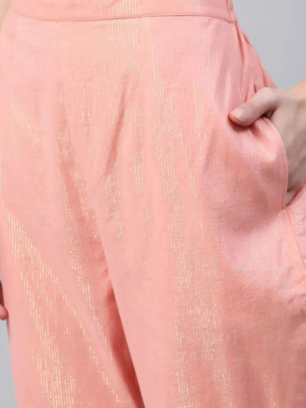 Libas Peach Self Design Cotton Trousers