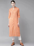 Libas Peach Striped Cotton Kurta