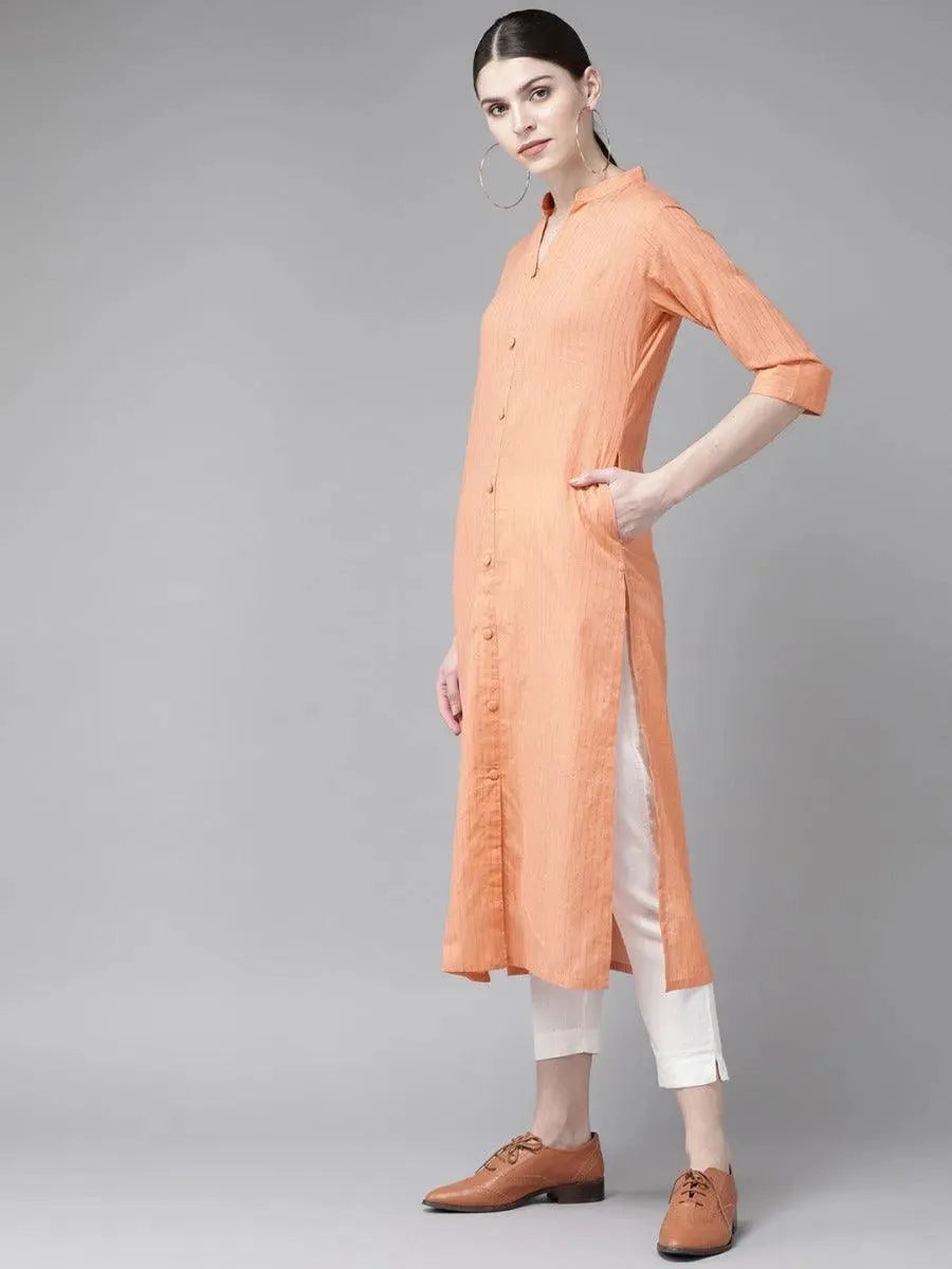 Libas Peach Striped Cotton Kurta