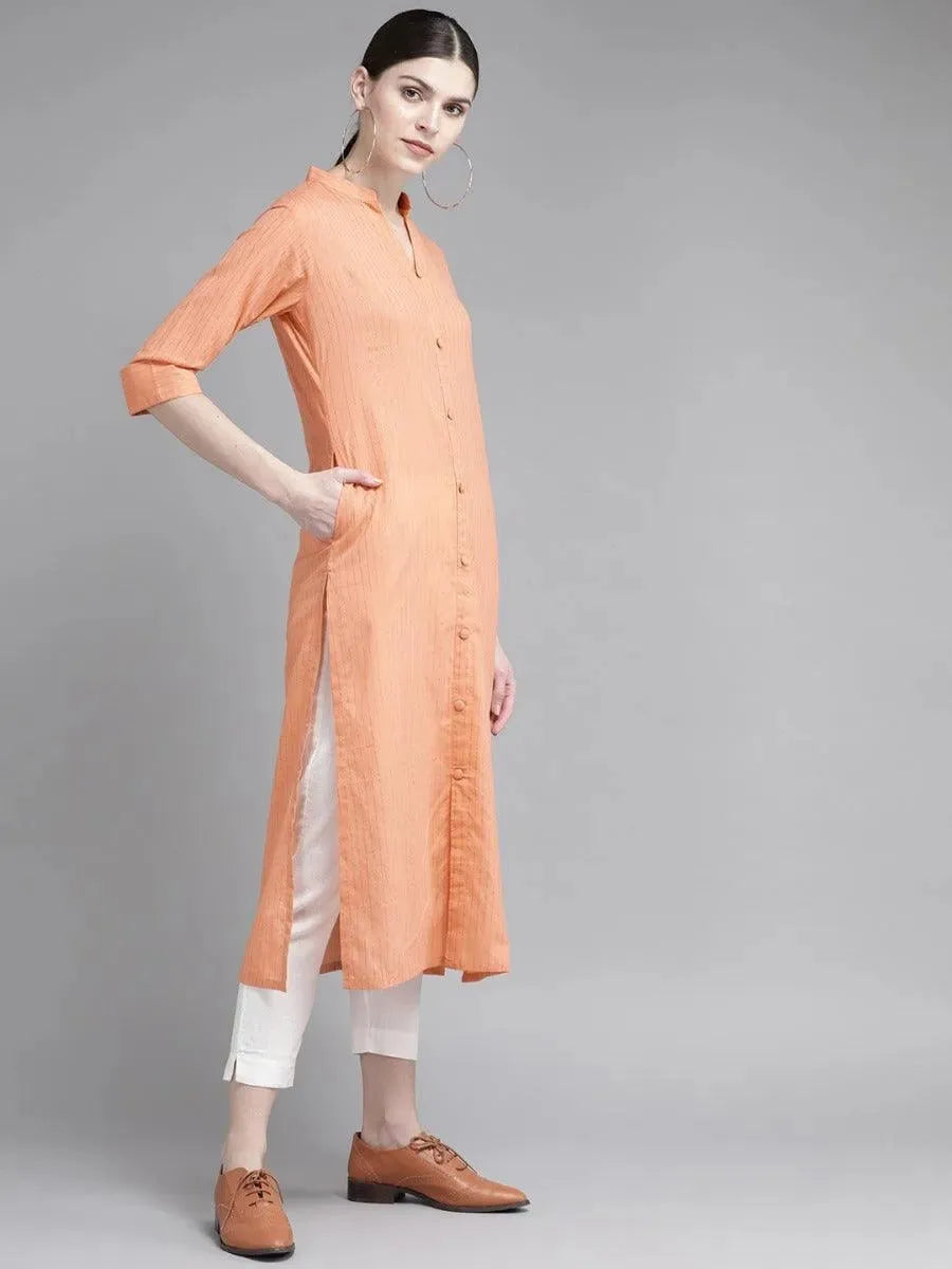 Libas Peach Striped Cotton Kurta