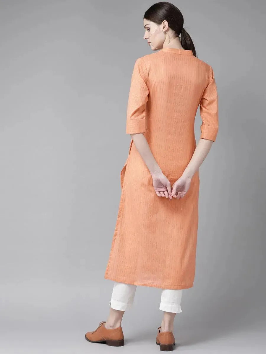 Libas Peach Striped Cotton Kurta