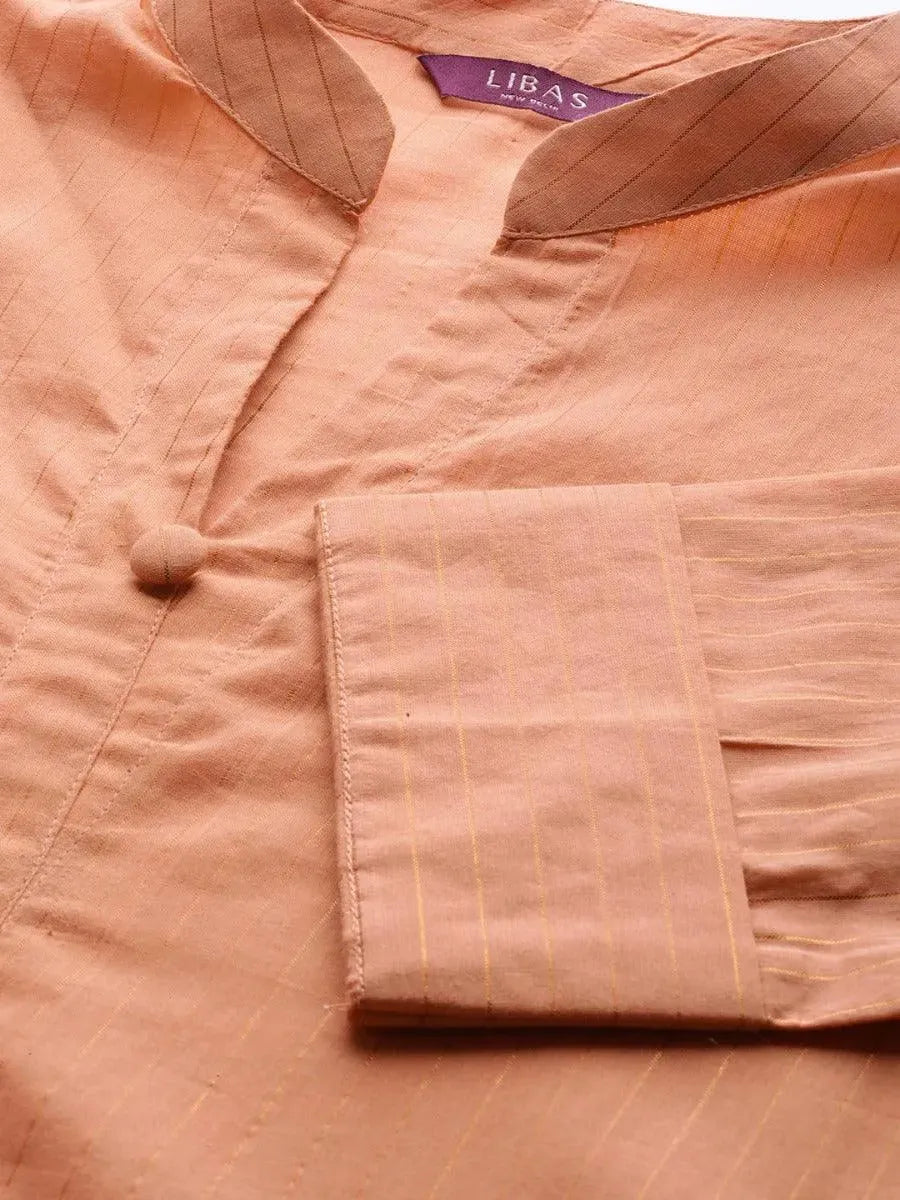 Libas Peach Striped Cotton Kurta