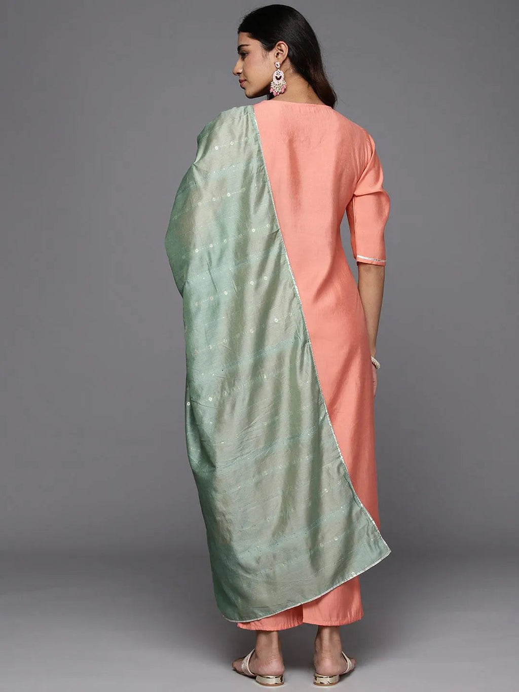 Gerua Peach Yoke Design Silk Blend Straight Suit With Dupatta