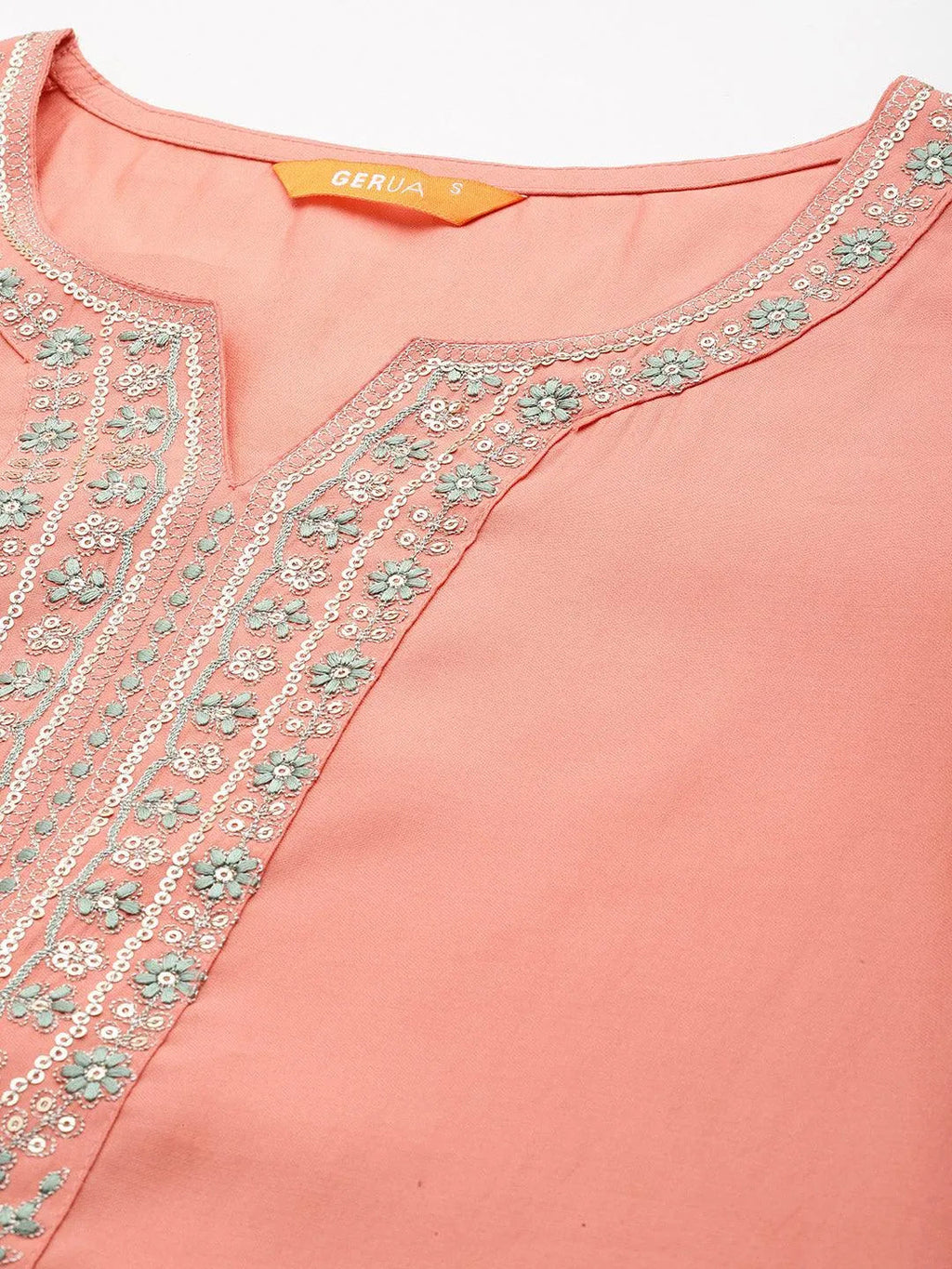 Gerua Peach Yoke Design Silk Blend Straight Suit With Dupatta