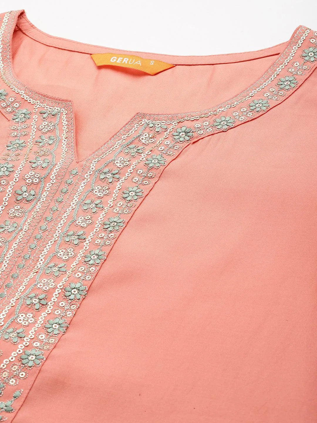Gerua Peach Yoke Design Silk Blend Straight Suit With Dupatta