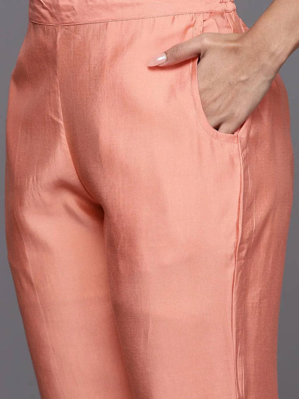 Gerua Peach Yoke Design Silk Blend Straight Suit With Dupatta