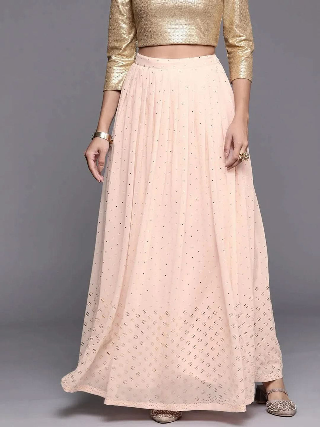 Libas Pink Embellished Georgette Skirt