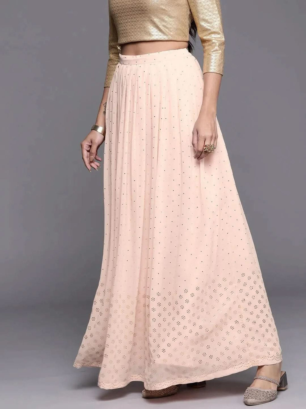 Libas Pink Embellished Georgette Skirt