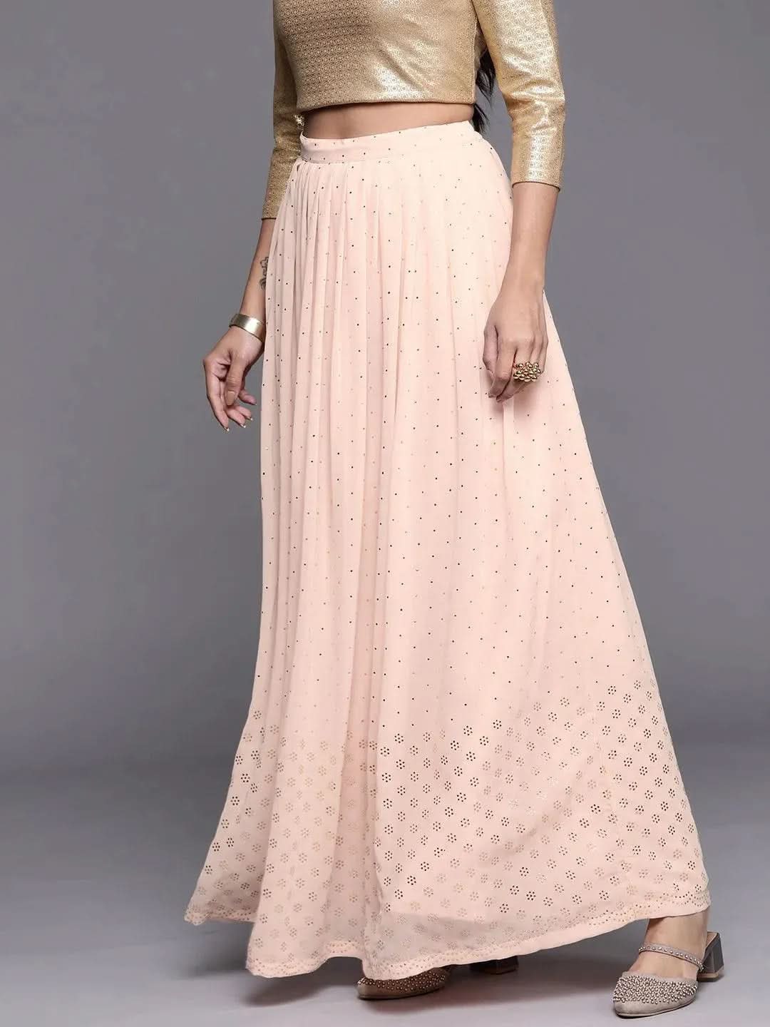 Libas Pink Embellished Georgette Skirt