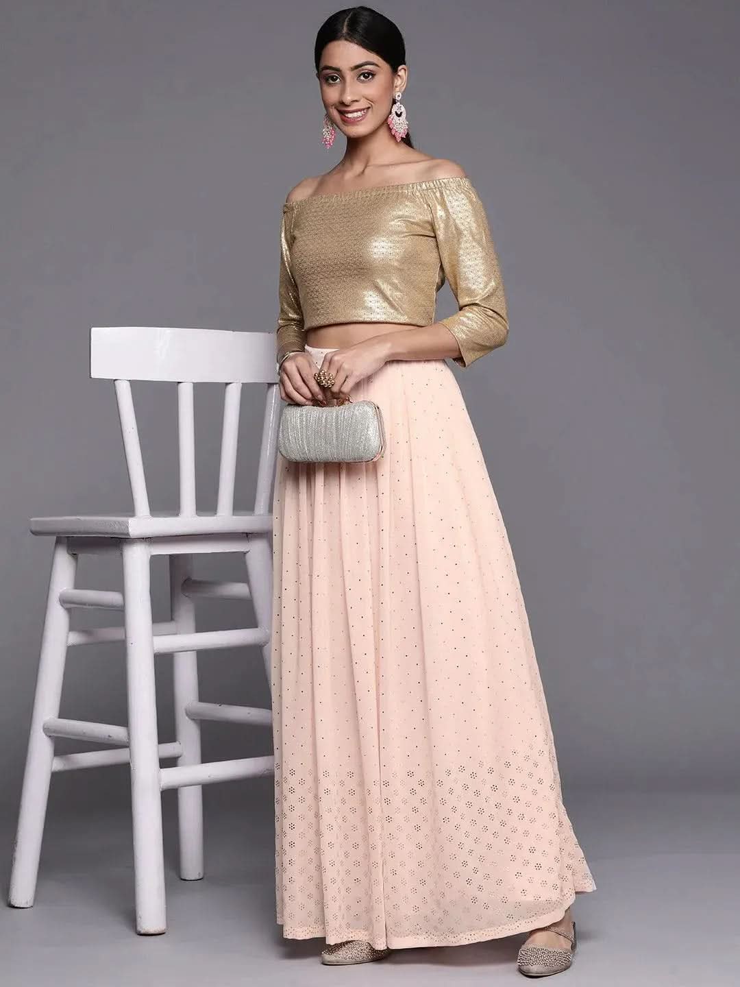 Libas Pink Embellished Georgette Skirt