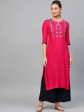 Libas Pink Embroidered Rayon Kurta