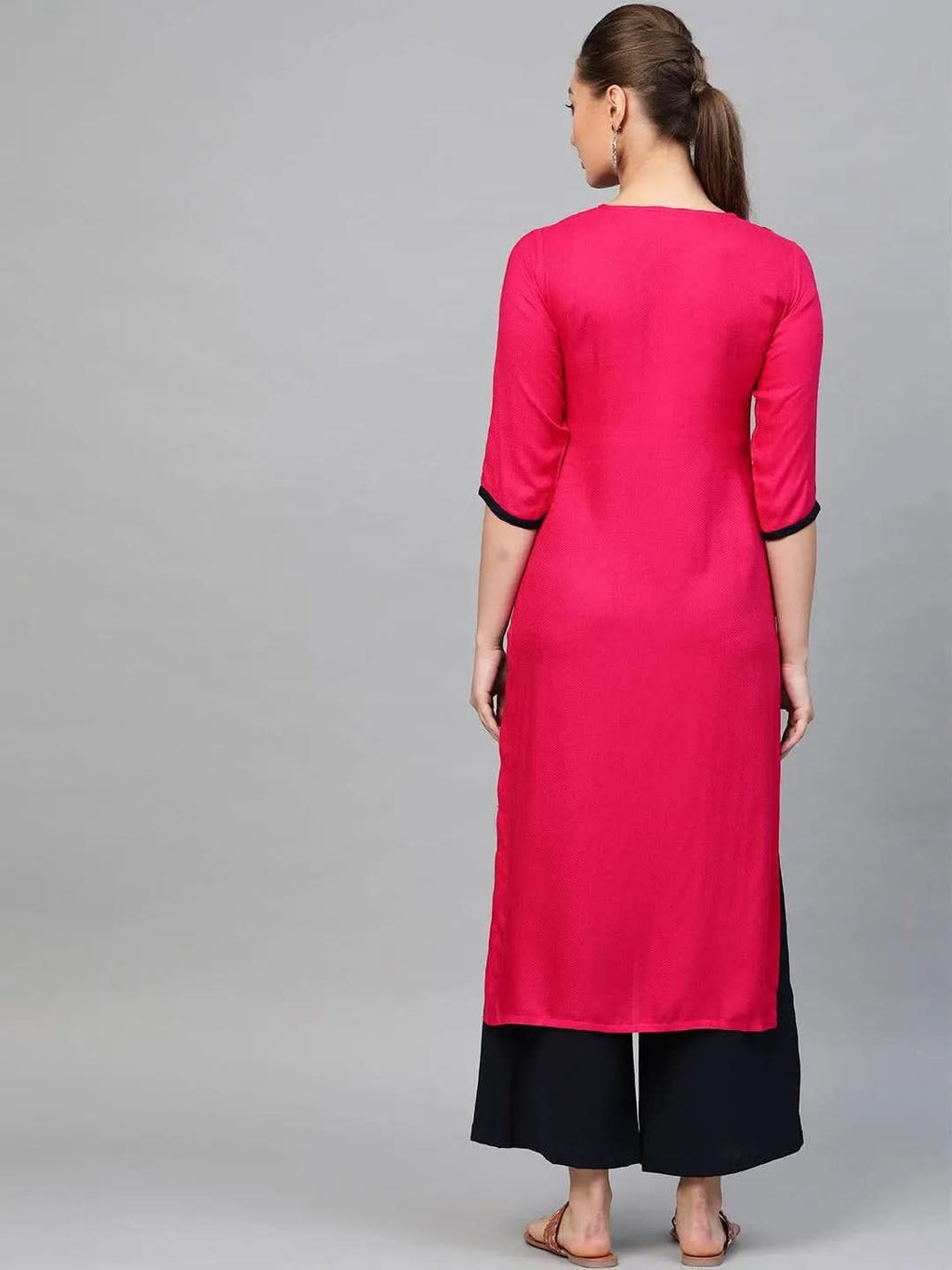 Libas Pink Embroidered Rayon Kurta