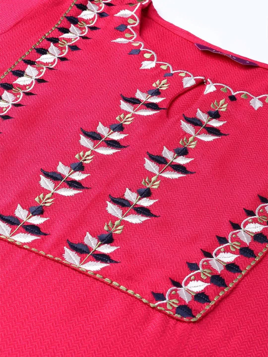 Libas Pink Embroidered Rayon Kurta