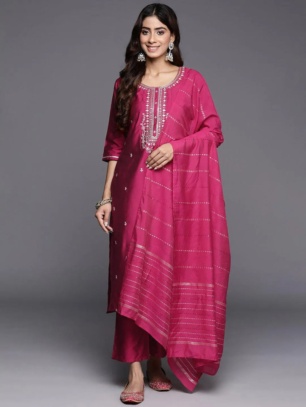 Gerua Pink Embroidered Silk Blend Straight Suit With Dupatta
