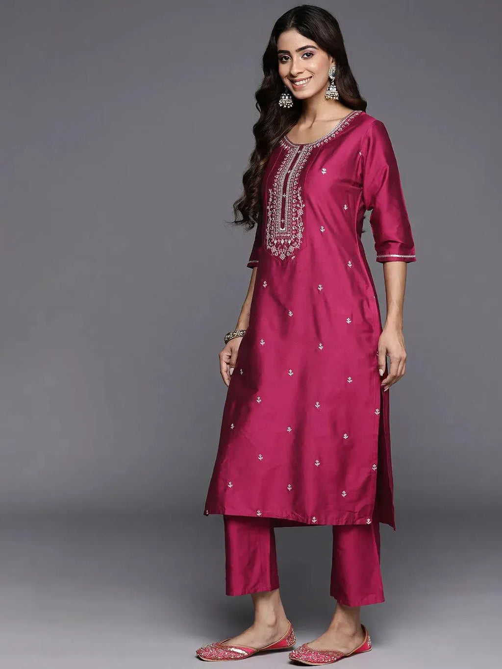 Gerua Pink Embroidered Silk Blend Straight Suit With Dupatta