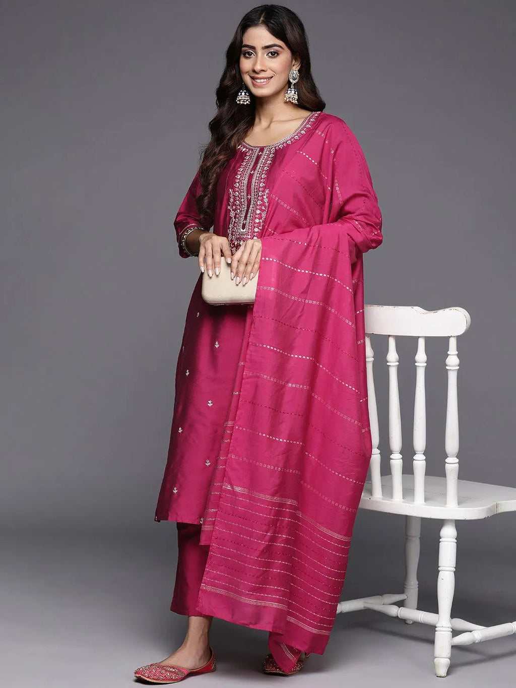 Gerua Pink Embroidered Silk Blend Straight Suit With Dupatta