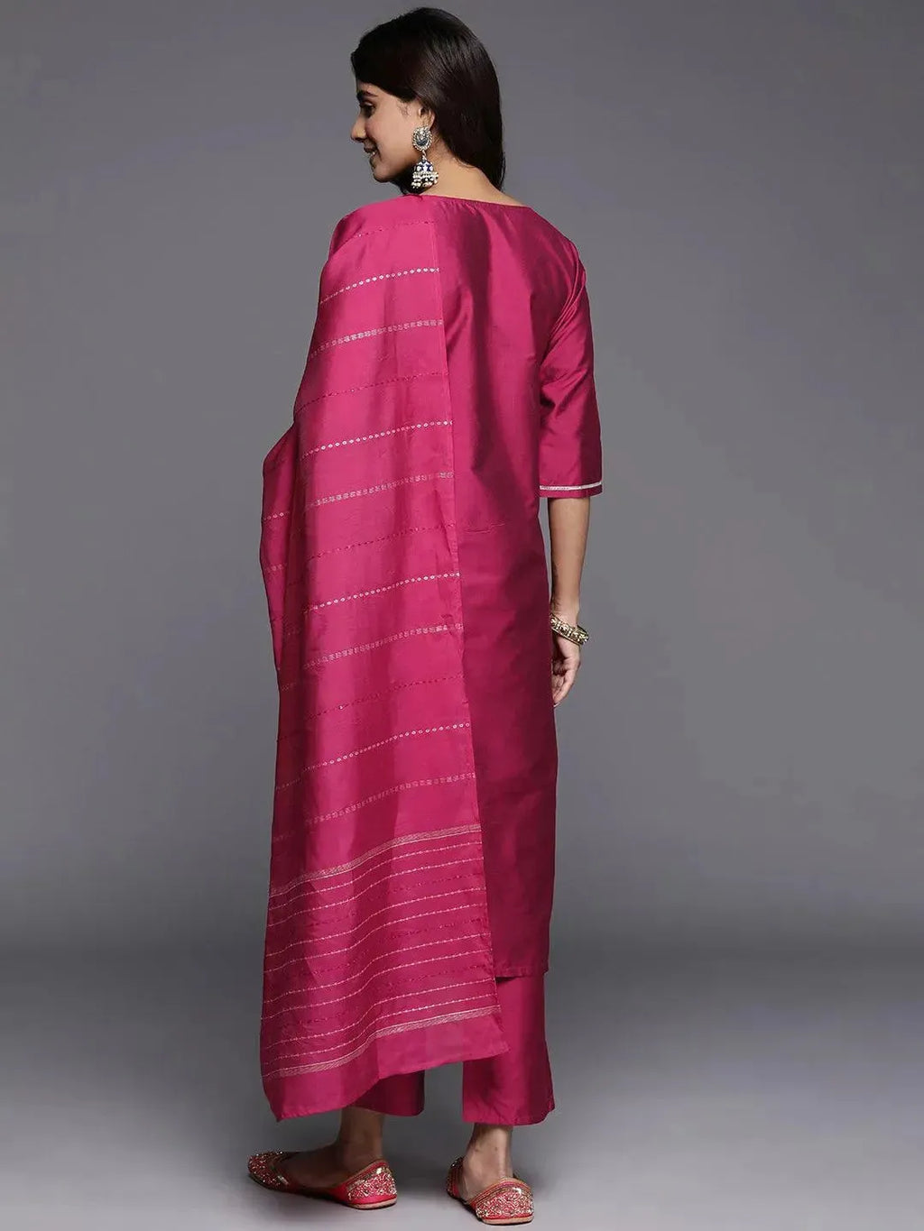 Gerua Pink Embroidered Silk Blend Straight Suit With Dupatta