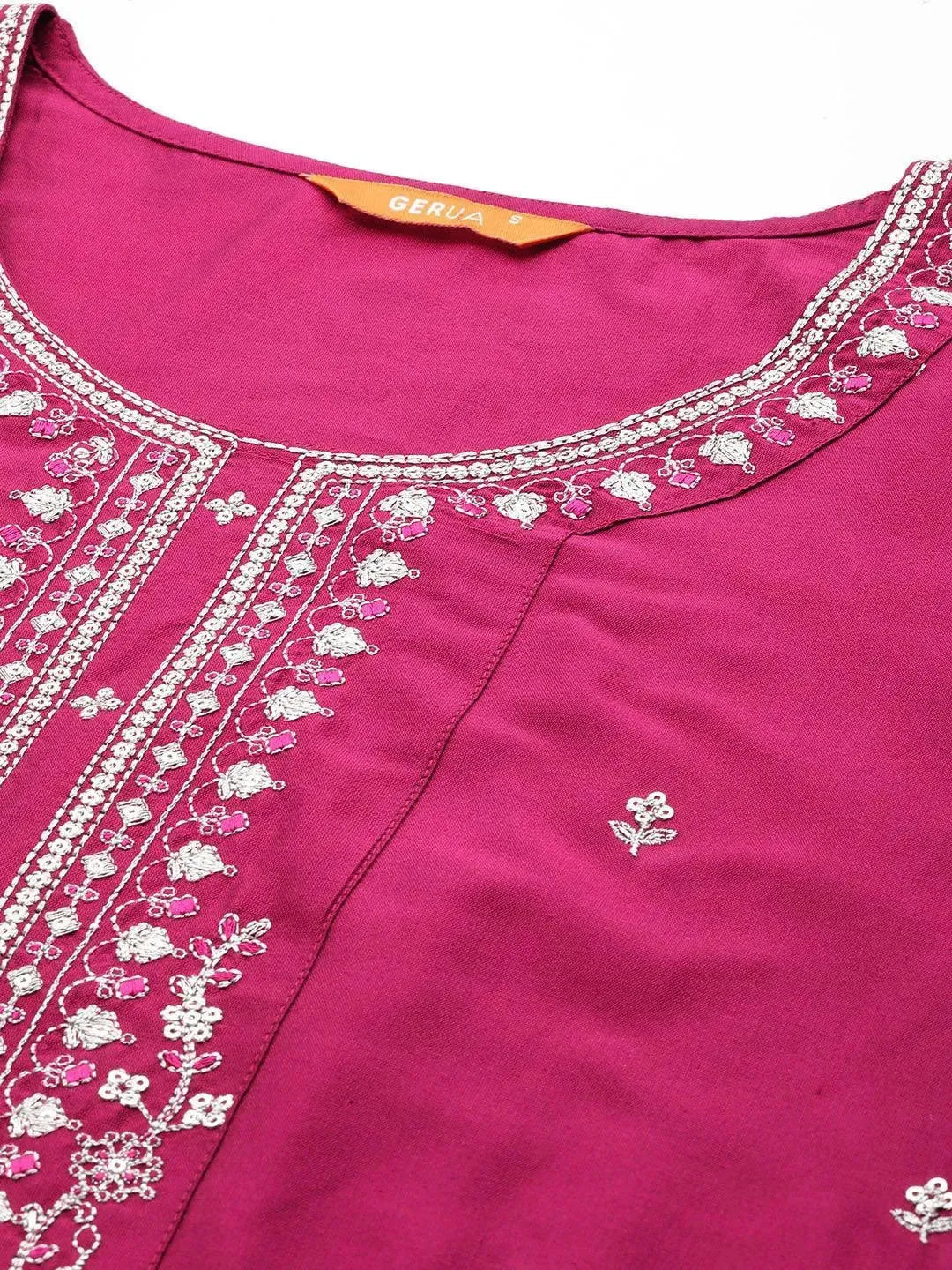 Gerua Pink Embroidered Silk Blend Straight Suit With Dupatta