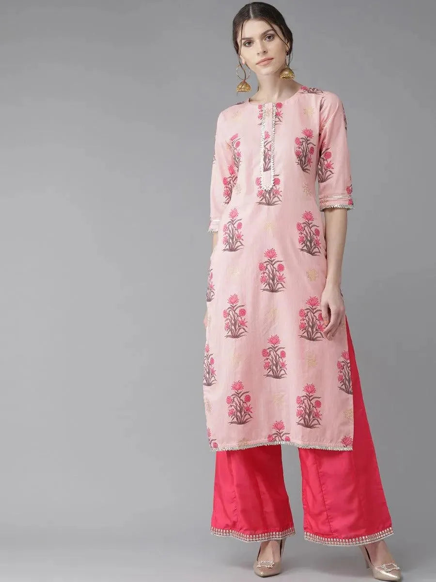 Libas Pink Printed Cotton Kurta