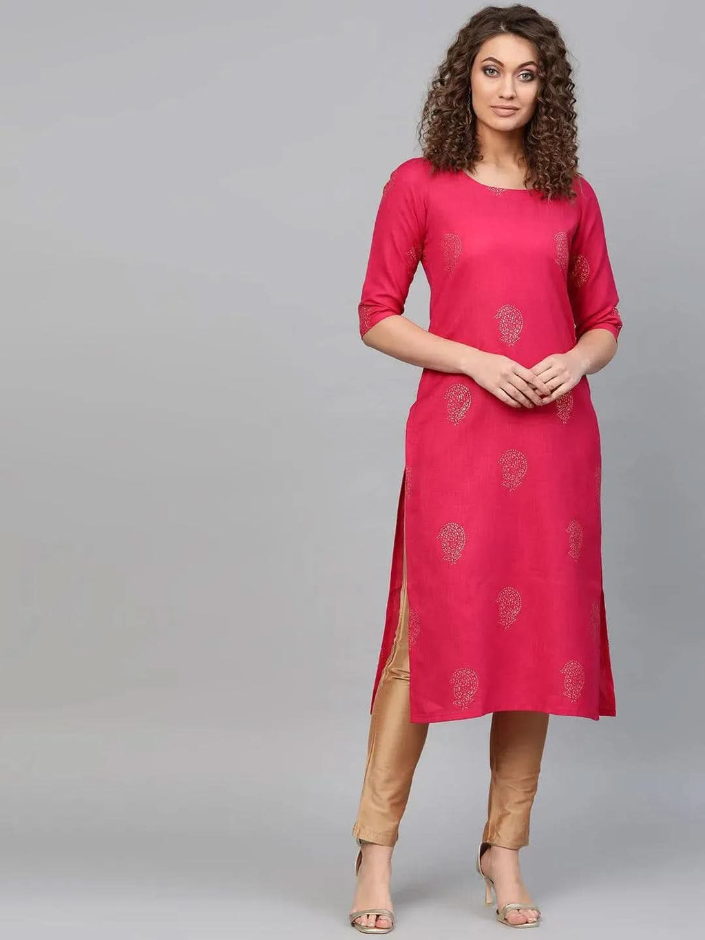 Libas Pink Printed Cotton Kurta