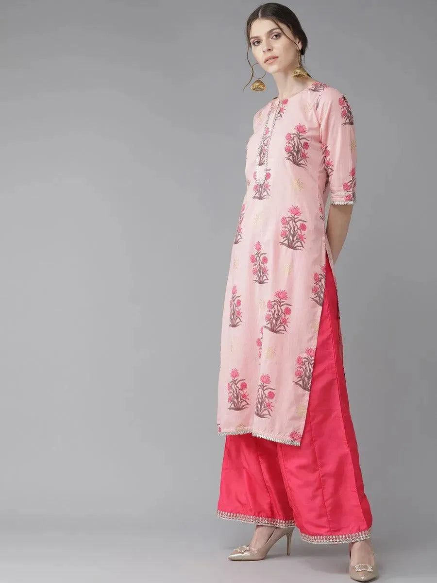 Libas Pink Printed Cotton Kurta