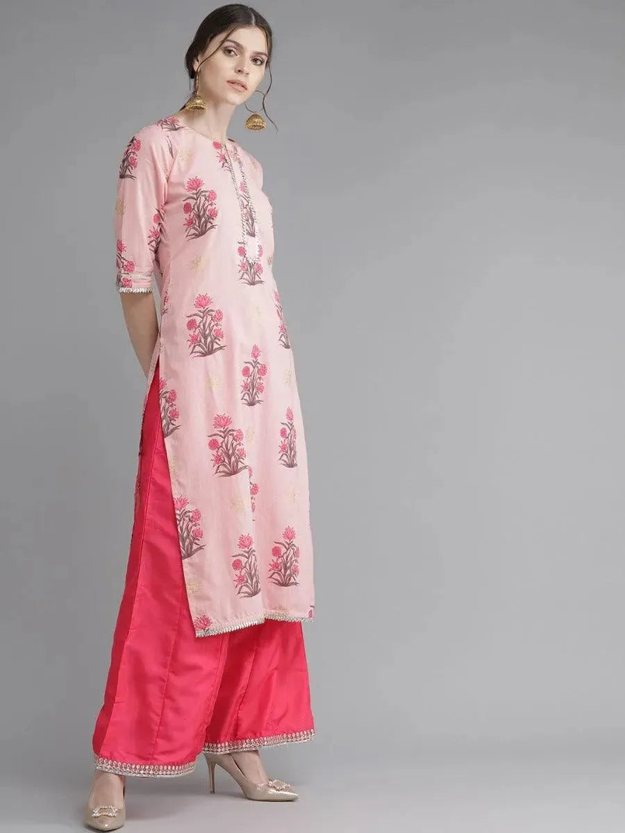 Libas Pink Printed Cotton Kurta