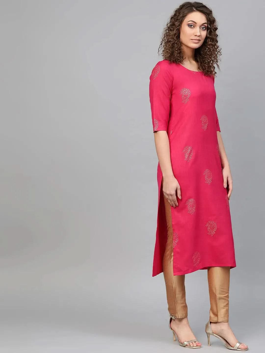 Libas Pink Printed Cotton Kurta
