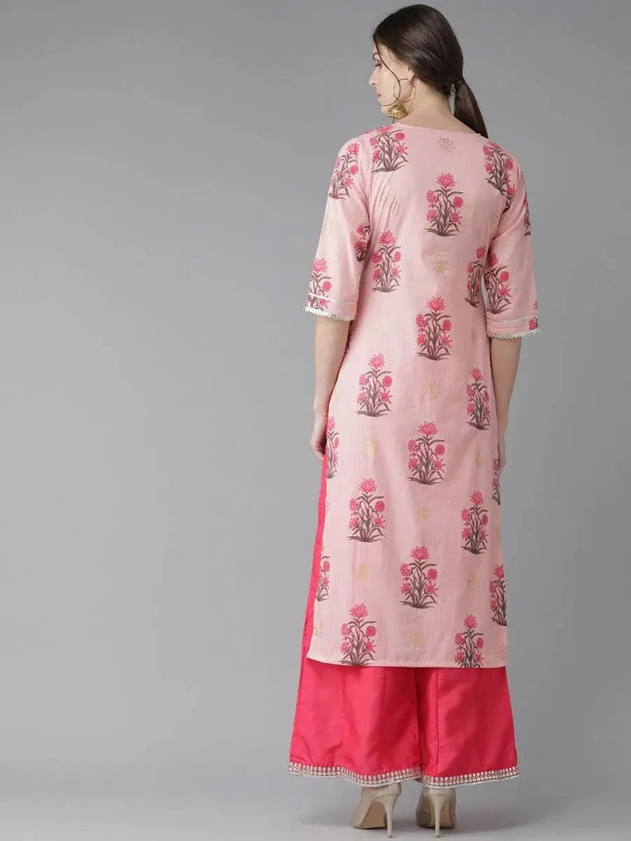 Libas Pink Printed Cotton Kurta