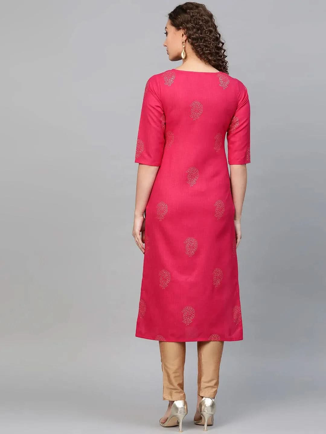 Libas Pink Printed Cotton Kurta