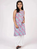 Kids Pink Printed Cotton Straight Kurta With Palazzos