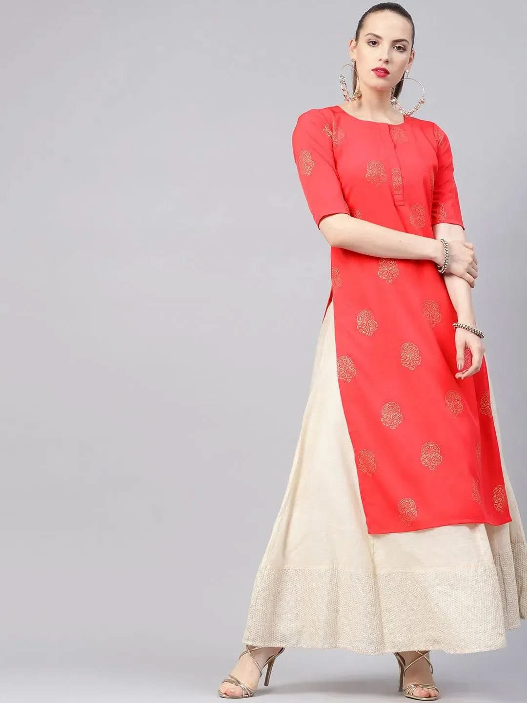 Libas Pink Printed Crepe Kurta