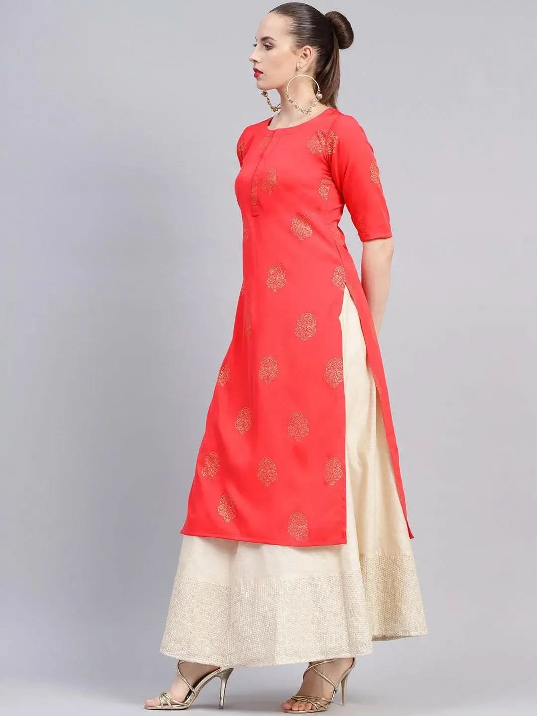 Libas Pink Printed Crepe Kurta