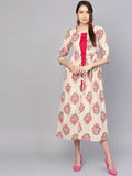 Libas Pink Printed Rayon Dress With Jacket