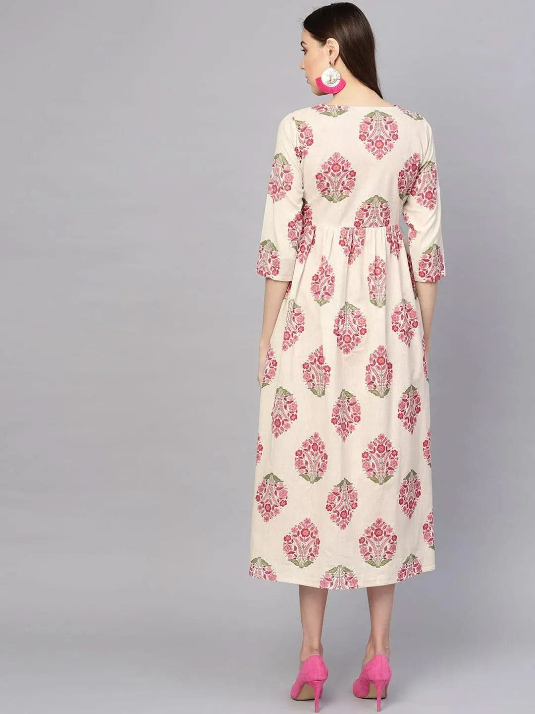 Libas Pink Printed Rayon Dress With Jacket