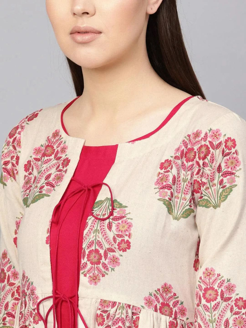 Libas Pink Printed Rayon Dress With Jacket