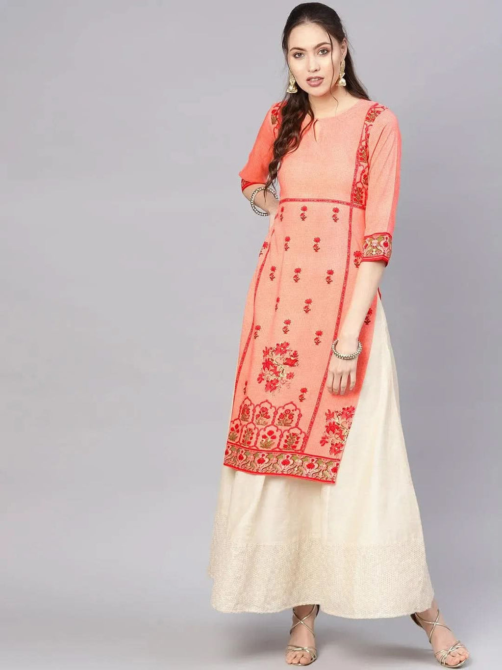 Libas Pink Printed Rayon Kurta