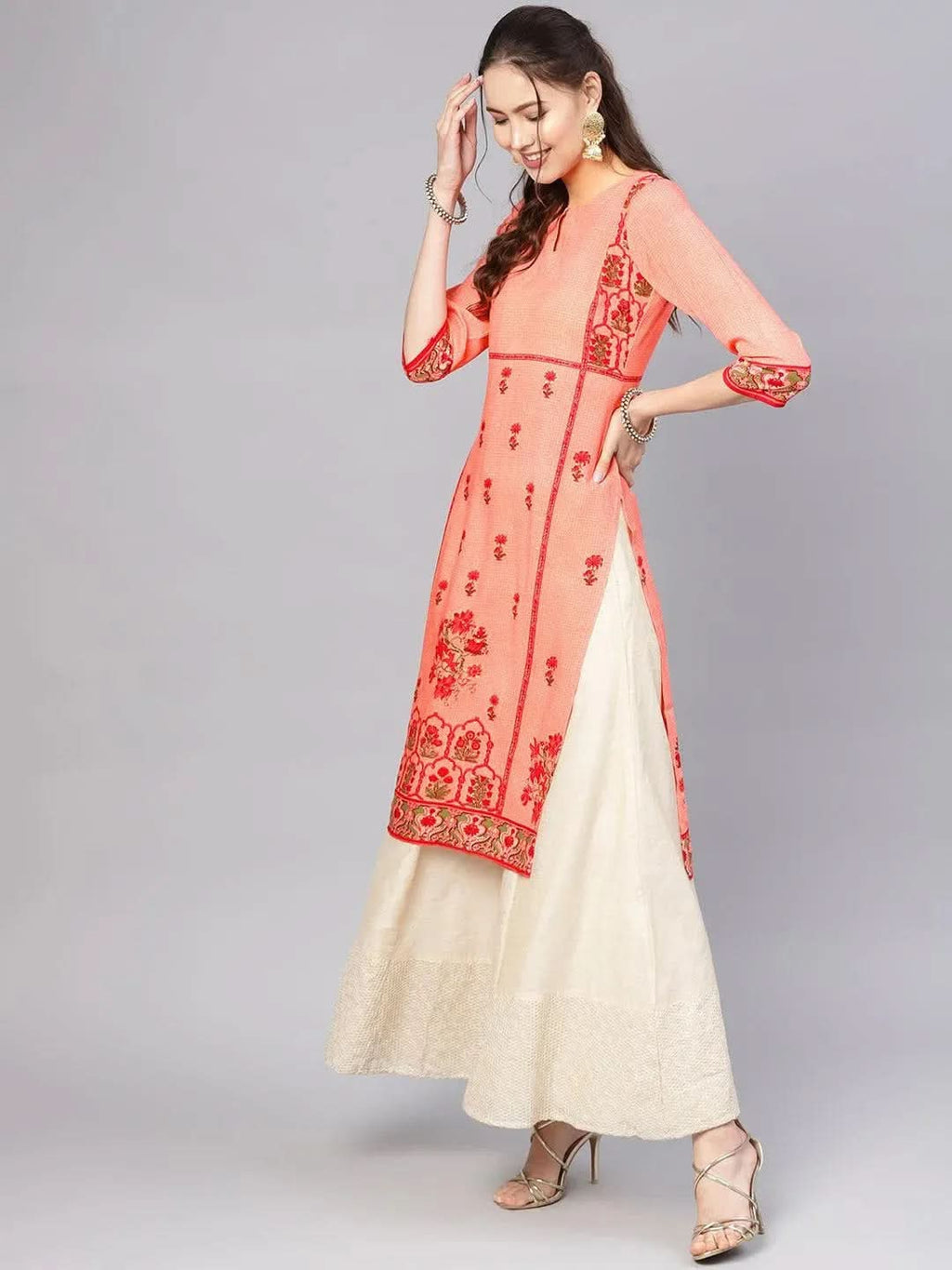 Libas Pink Printed Rayon Kurta