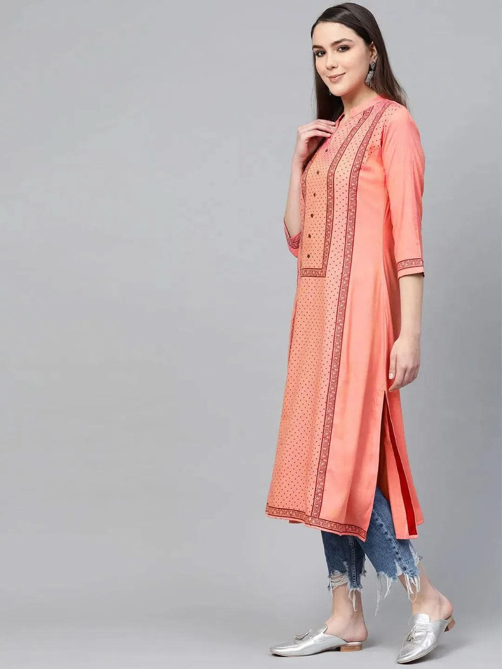 Libas Pink Printed Rayon Kurta
