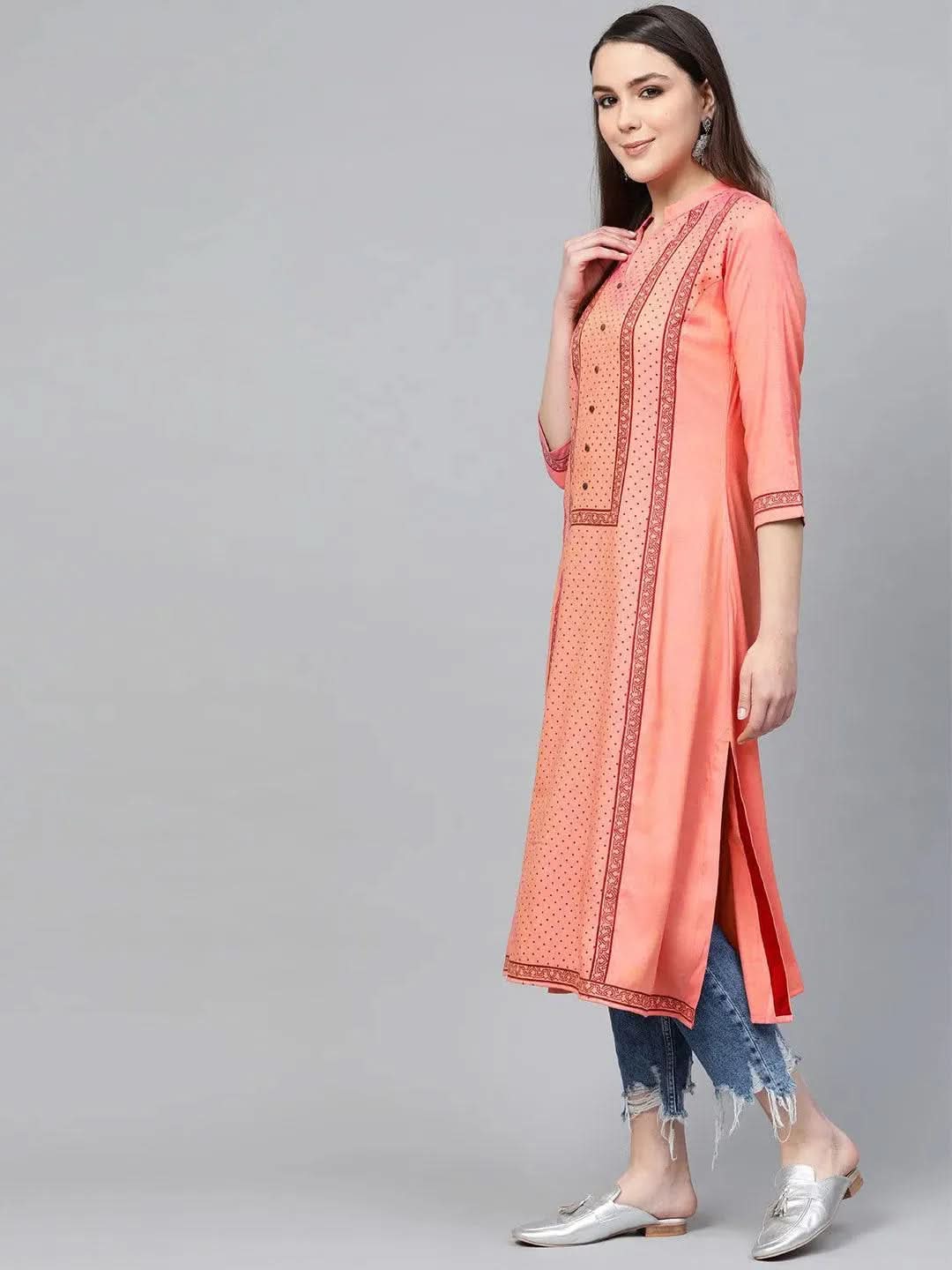 Libas Pink Printed Rayon Kurta