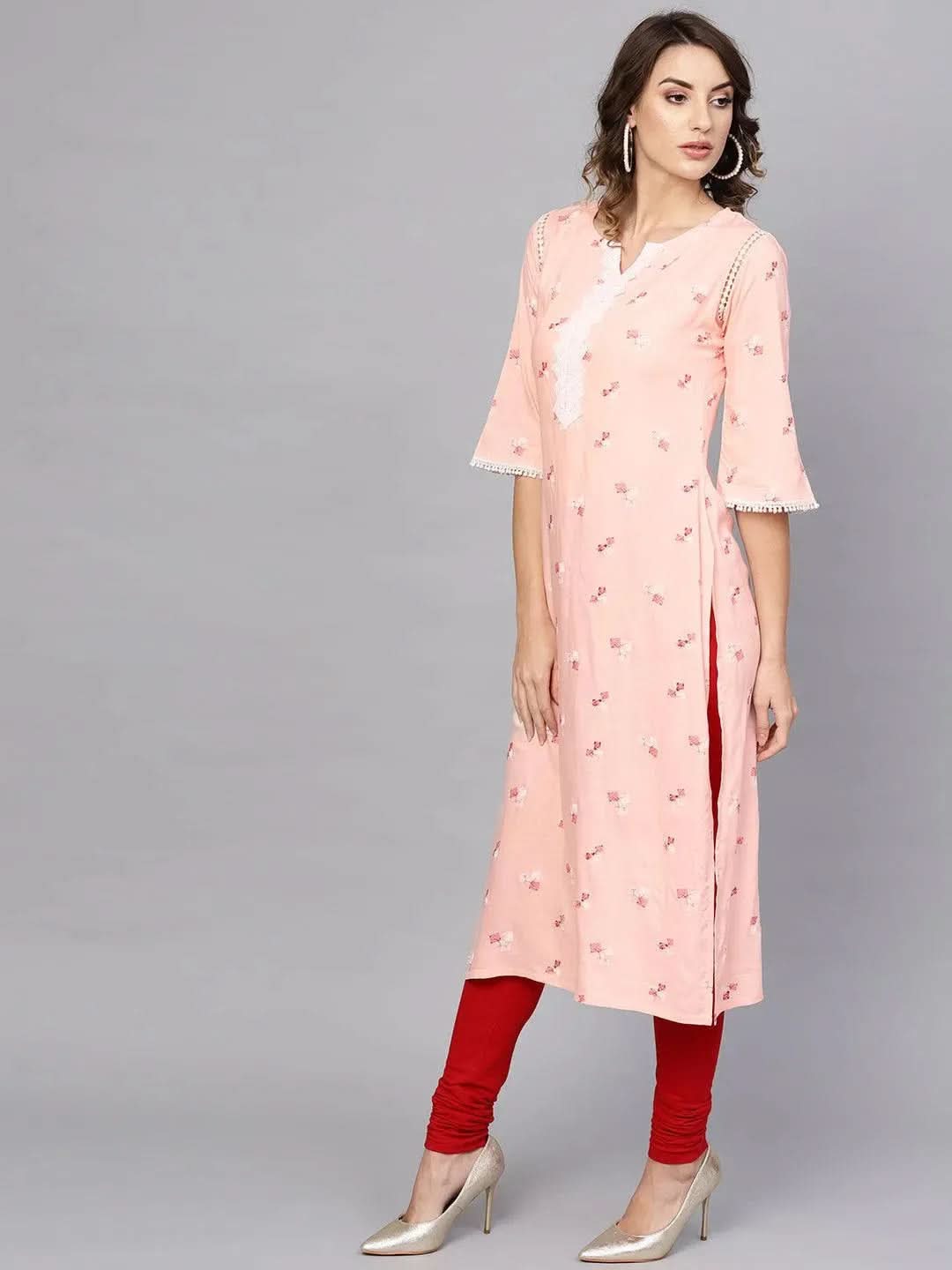 Libas Pink Printed Rayon Kurta