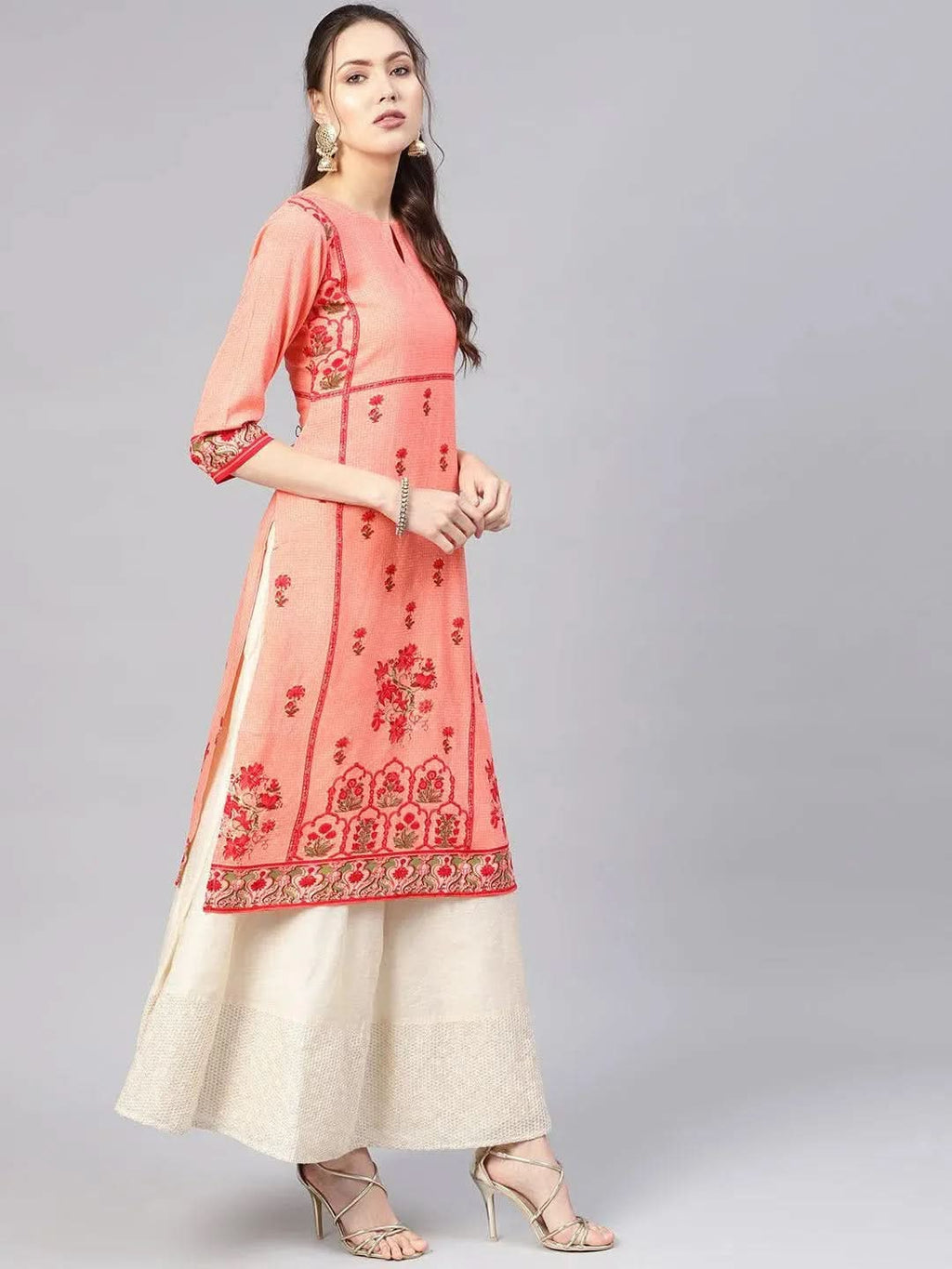 Libas Pink Printed Rayon Kurta