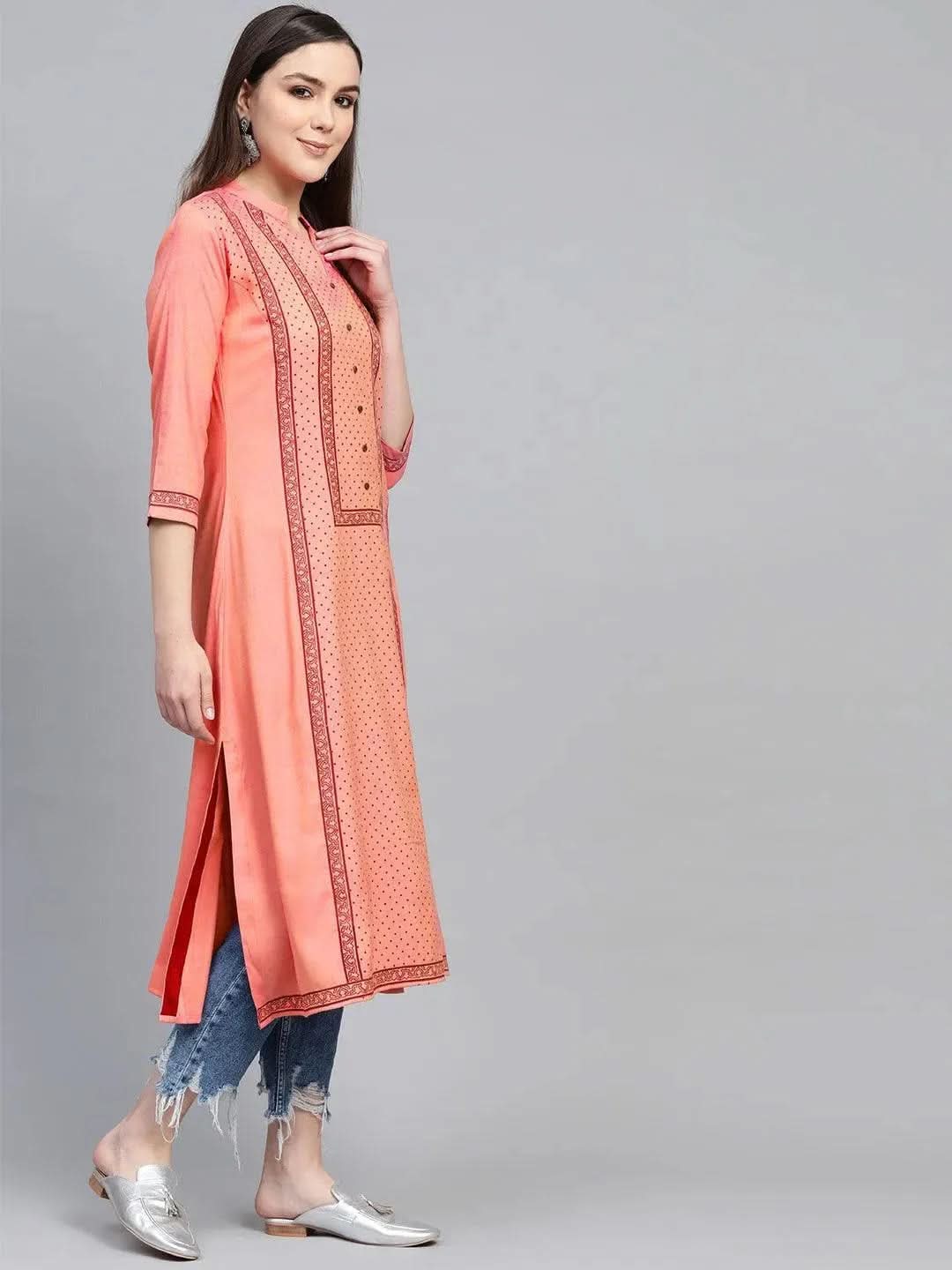 Libas Pink Printed Rayon Kurta