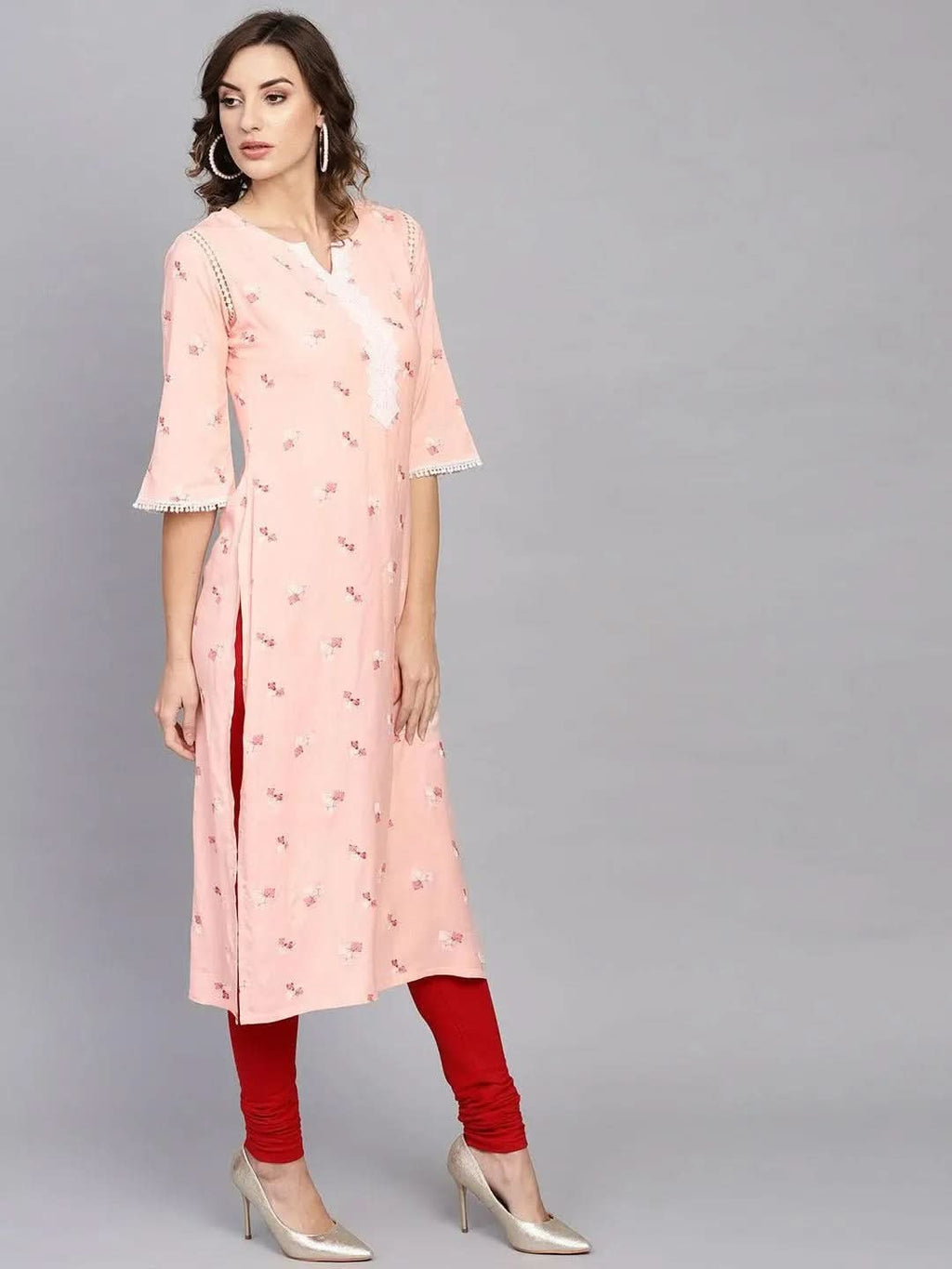 Libas Pink Printed Rayon Kurta
