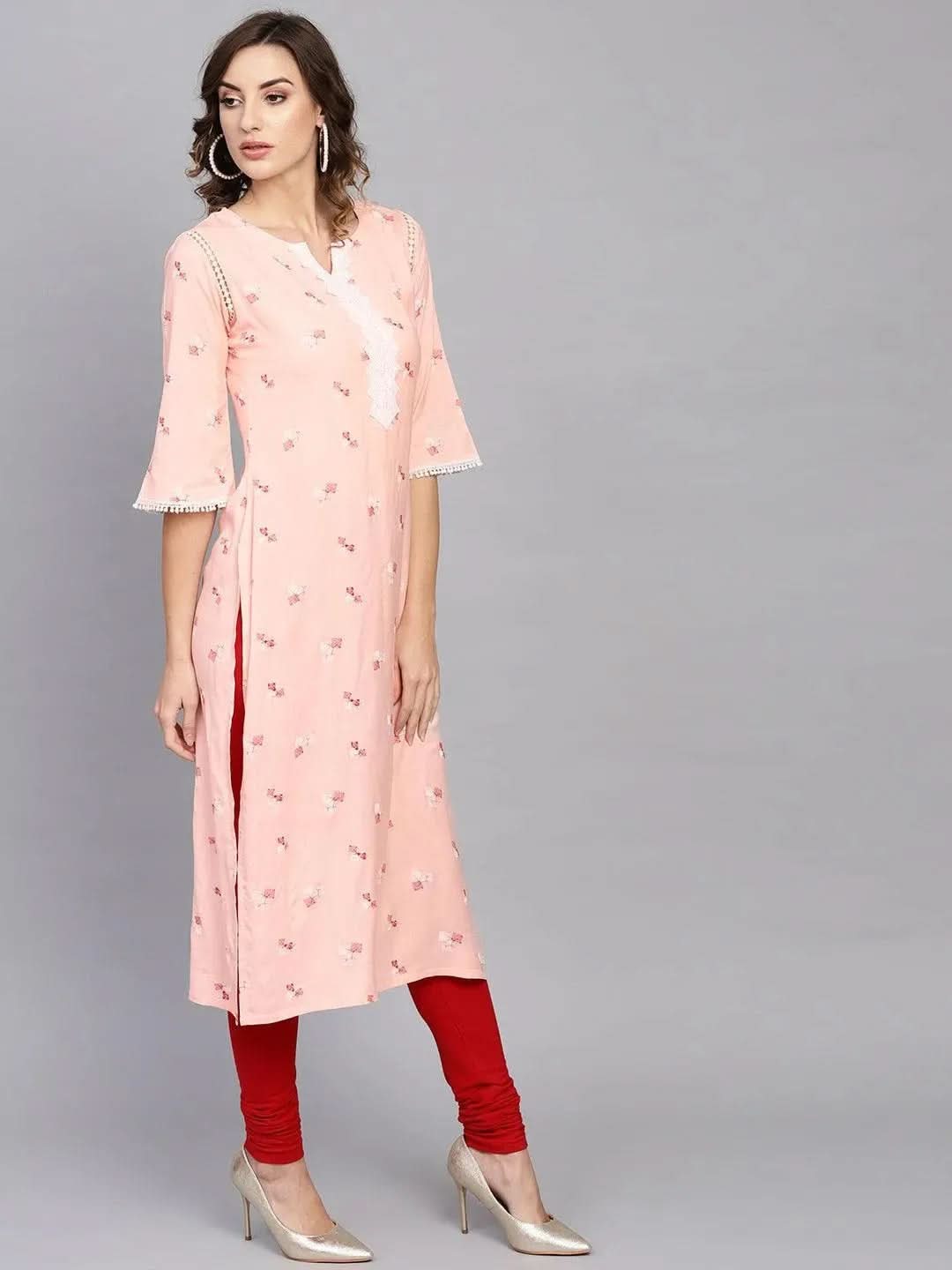 Libas Pink Printed Rayon Kurta