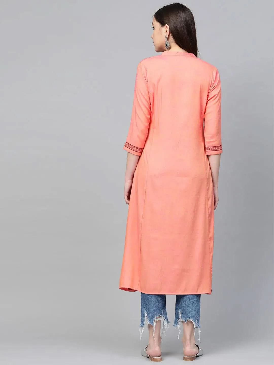 Libas Pink Printed Rayon Kurta