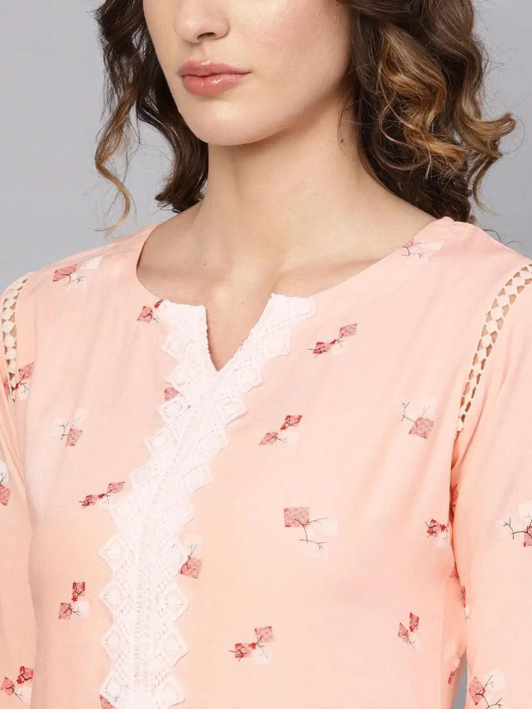 Libas Pink Printed Rayon Kurta